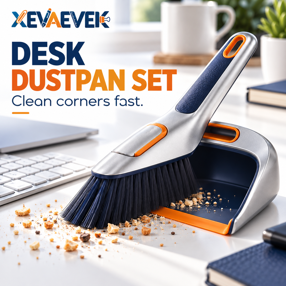 XEVAEVEK Desk Dustpan Set – Mini Desktop Brush and Dustpan, Small Crumb Sweeper Set for Office Desk, Keyboard Area, Study Table, Craft Surface and Home Office