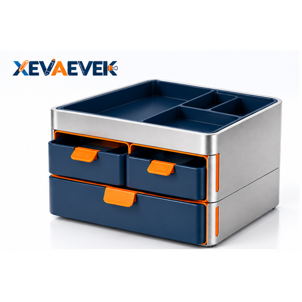 XEVAEVEK Modular Desktop Storage Box – Multi-Drawer Desk Organizer, Small Office Supply Storage with Compartments for Sticky Notes, Clips, USB Drives, Cables & Accessories