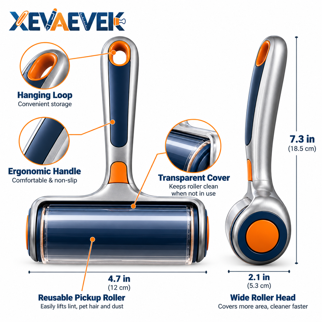 XEVAEVEK Reusable Dust Roller – Desktop Lint Roller, Manual Hair & Dust Remover for Desk Mat, Mouse Pad, Office Chair, Fabric Surfaces and Home Office Cleaning