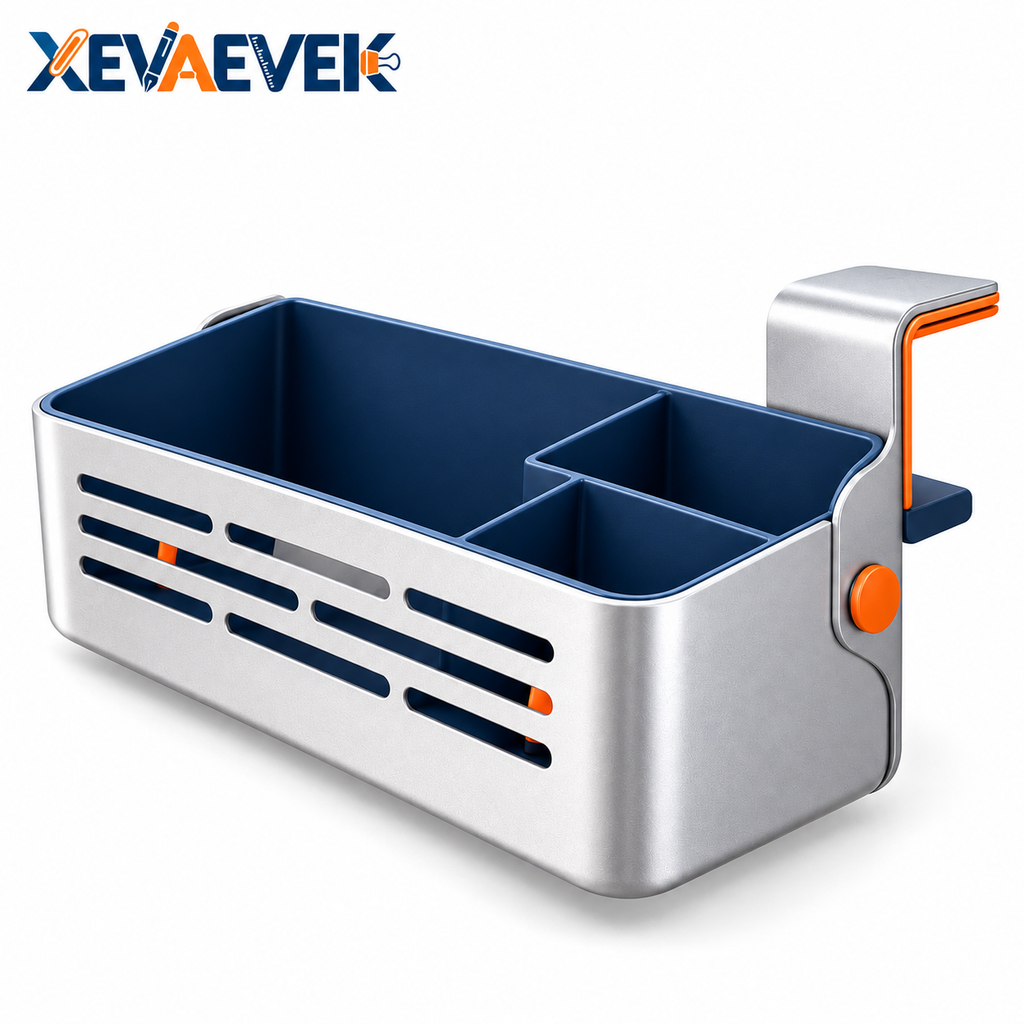 XEVAEVEK Desk Edge Basket – Clamp-On Hanging Desk Organizer, Side Storage Caddy for Notebooks, Sticky Notes, Phone, Pens & Office Supplies