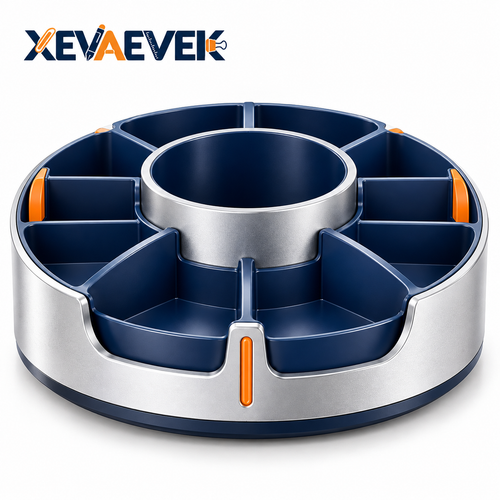 XEVAEVEK 360° Rotating Desk Organizer – Spinning Office Supply Caddy, Desktop Carousel Organizer & Pen Holder for Pens, Sticky Notes, Clips, Tape, Cards and Small Desk Accessories