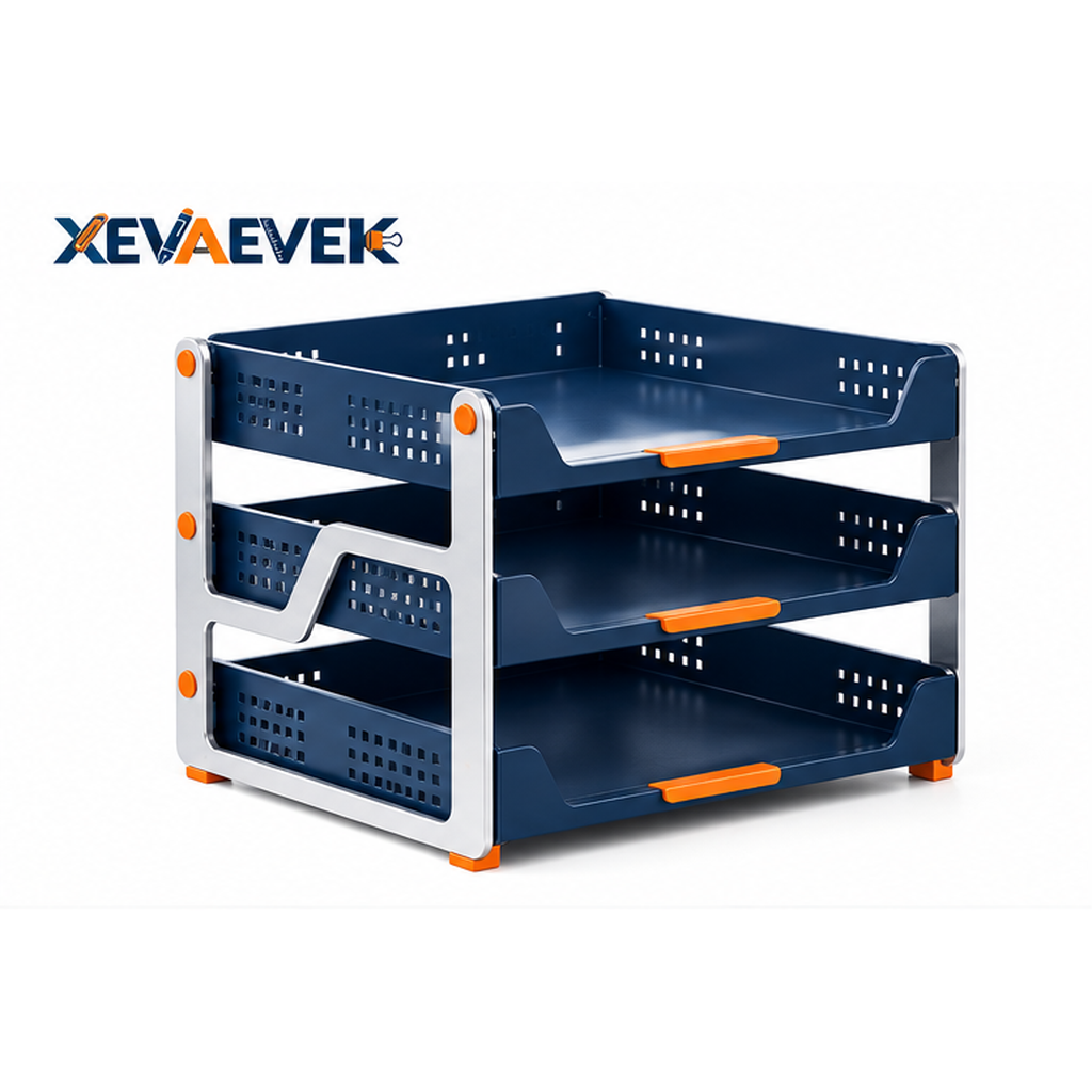 XEVAEVEK 3-Tier Desktop File Tray – Multi-Level Paper Organizer, Office Desk Document Holder & Letter Tray for Folders, Printouts, Notebooks, Mail and Home Office