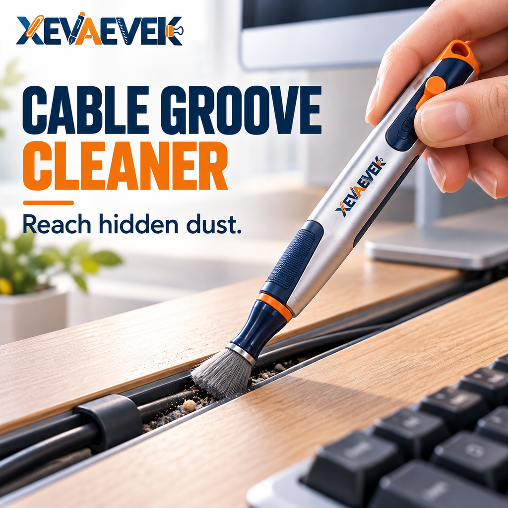 XEVAEVEK Cable Groove Cleaner – Precision Desk Crevice Cleaning Brush, Keyboard Gap Cleaner & Cable Channel Dust Brush for Office Desk, Monitor Stand and Workstation