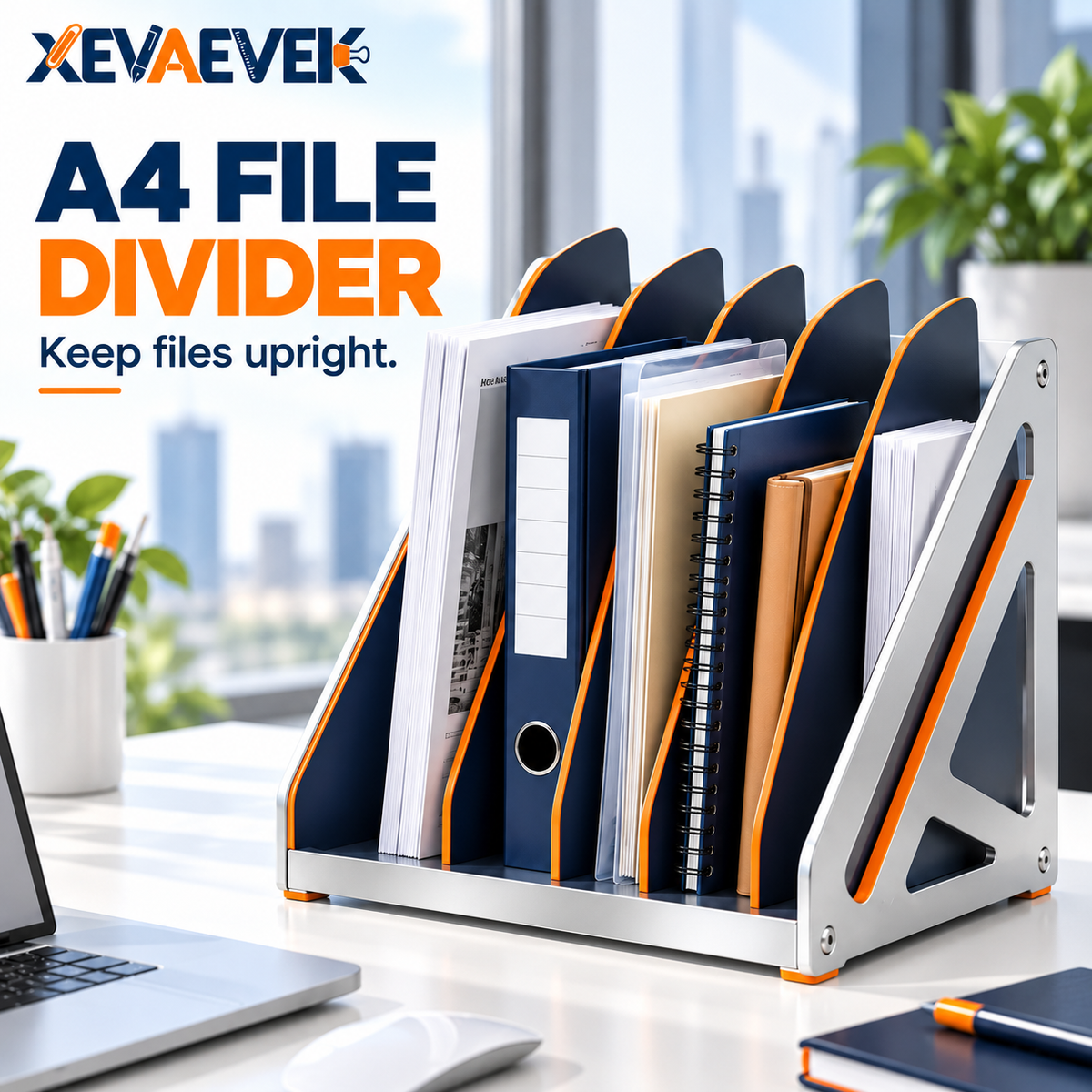 XEVAEVEK A4 File Divider – Vertical Desktop File Organizer, Multi-Slot Document Sorter & Folder Holder for Papers, Notebooks, Planners, Reports and Office Files