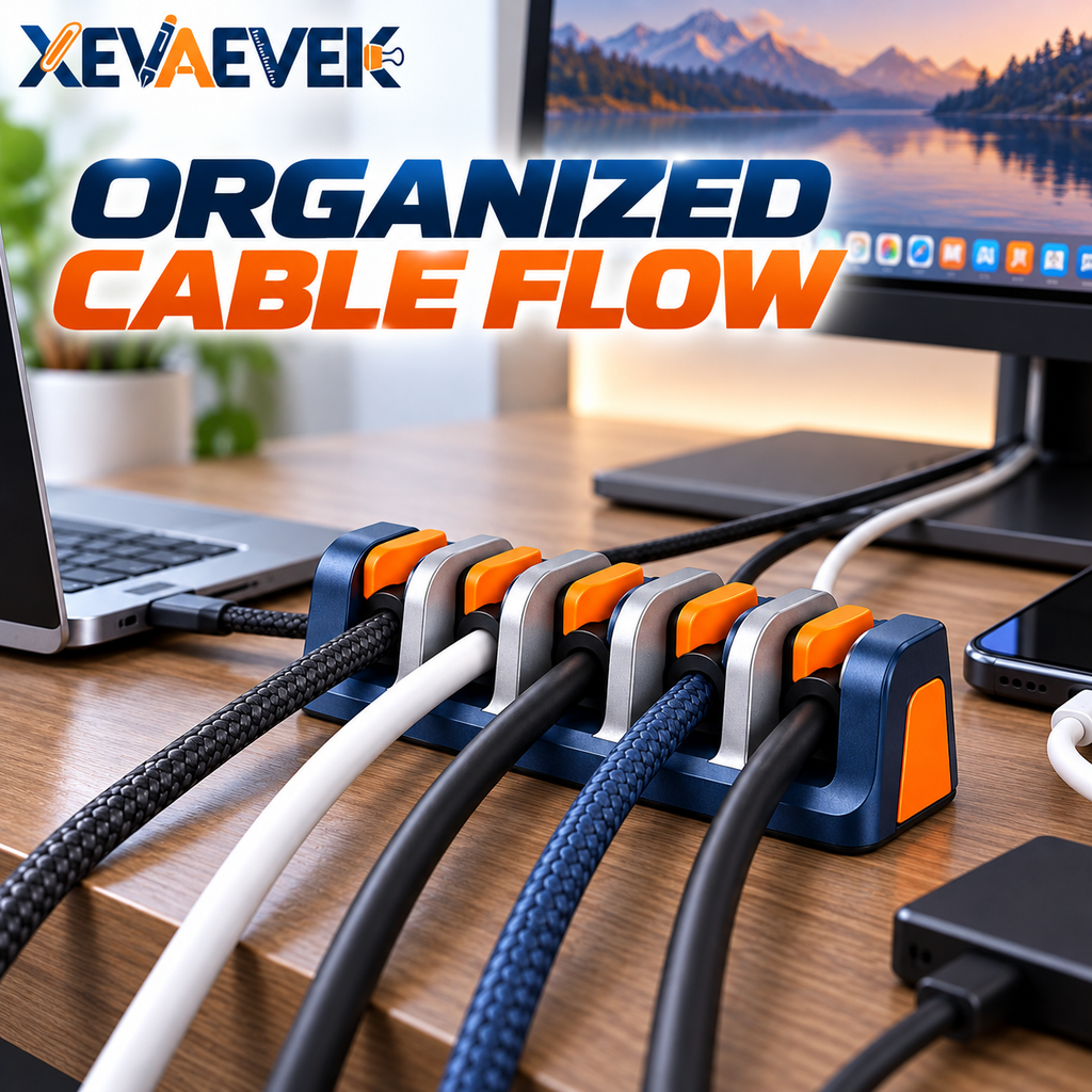 XEVAEVEK Cable Divider – Multi-Slot Desk Cable Organizer, Cord Separator & Wire Management Holder for Office Desk, USB-C, Charging and Computer Cables