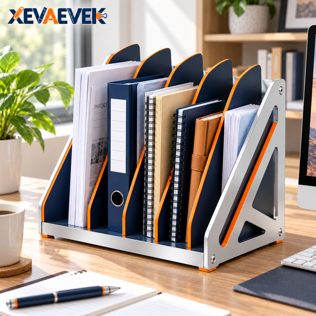 XEVAEVEK A4 File Divider – Vertical Desktop File Organizer, Multi-Slot Document Sorter & Folder Holder for Papers, Notebooks, Planners, Reports and Office Files