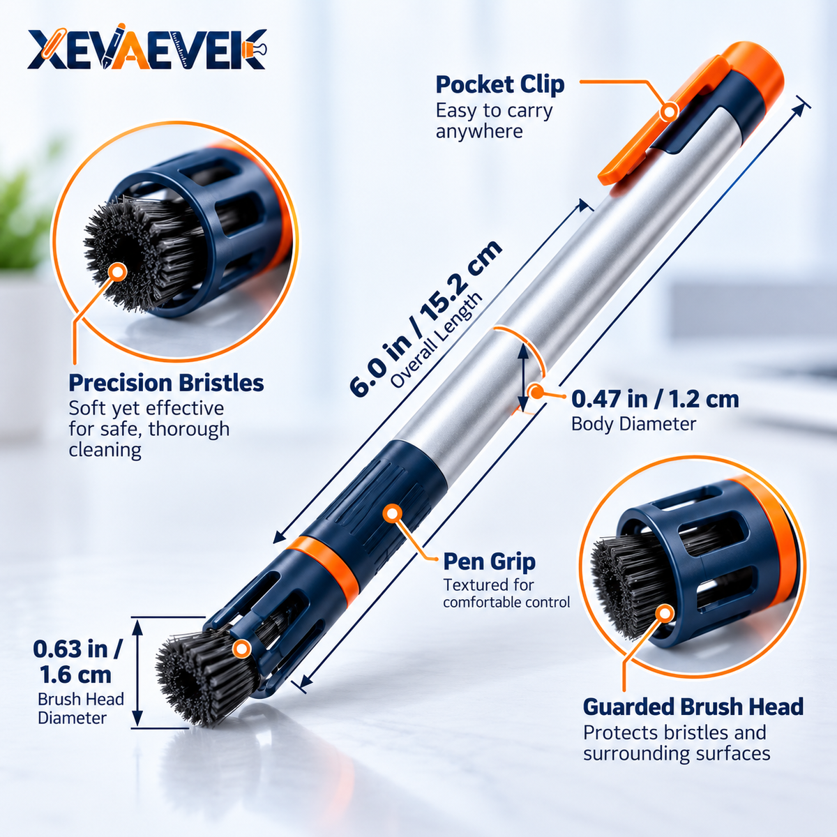 XEVAEVEK USB Port Surround Brush – Precision USB-C Port Exterior Cleaning Brush, Laptop Connector Edge Dust Brush & Electronics Detail Cleaner for Dock, Hub and Office Desk