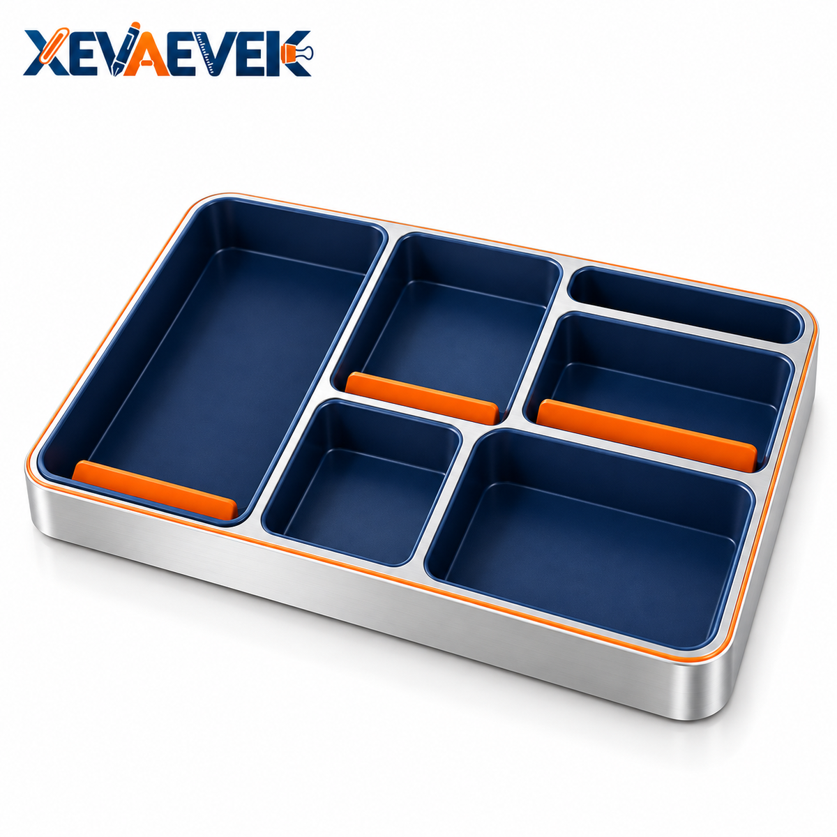 XEVAEVEK Sectioned Desk Tray – Multi-Compartment Desktop Organizer & Office Valet Tray for Phone, Sticky Notes, Business Cards, Pens, Paper Clips, Keys and Small Accessories