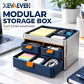 XEVAEVEK Modular Desktop Storage Box – Multi-Drawer Desk Organizer, Small Office Supply Storage with Compartments for Sticky Notes, Clips, USB Drives, Cables & Accessories