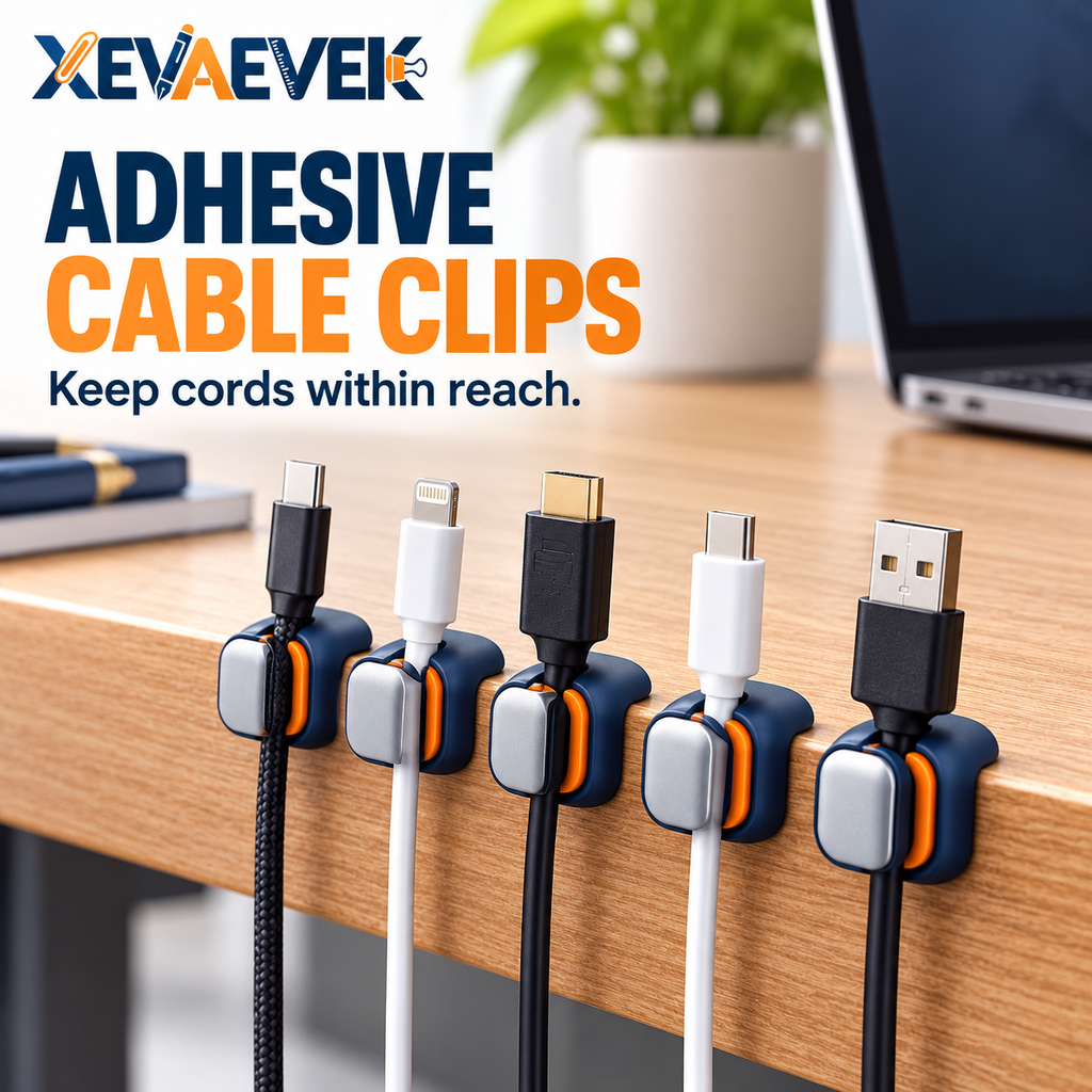 XEVAEVEK Adhesive Cable Clips – Self-Adhesive Cord Holders, Desk Cable Organizer & Wire Management Clips for USB-C, Charging Cables, Office Desk and Home Office