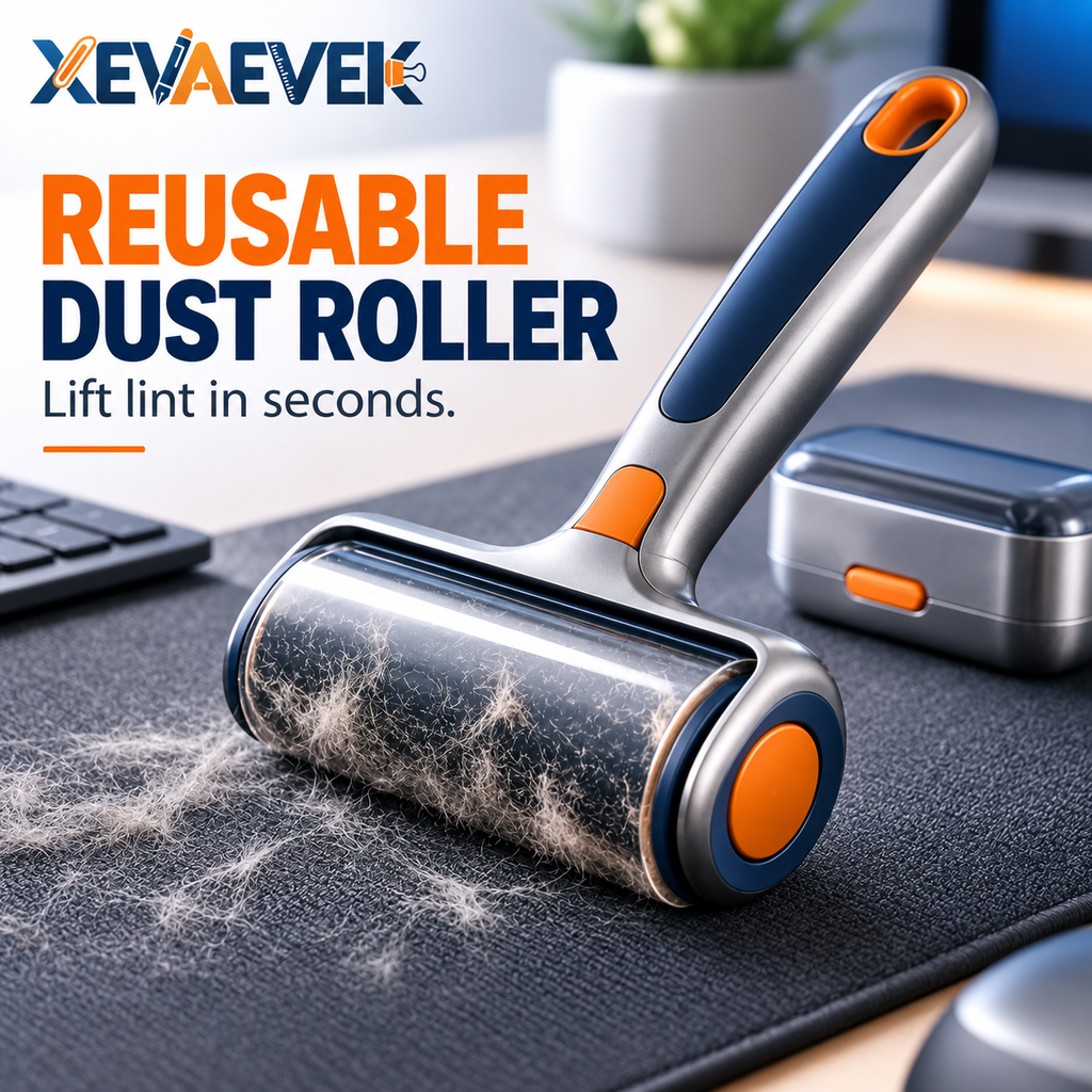 XEVAEVEK Reusable Dust Roller – Desktop Lint Roller, Manual Hair & Dust Remover for Desk Mat, Mouse Pad, Office Chair, Fabric Surfaces and Home Office Cleaning
