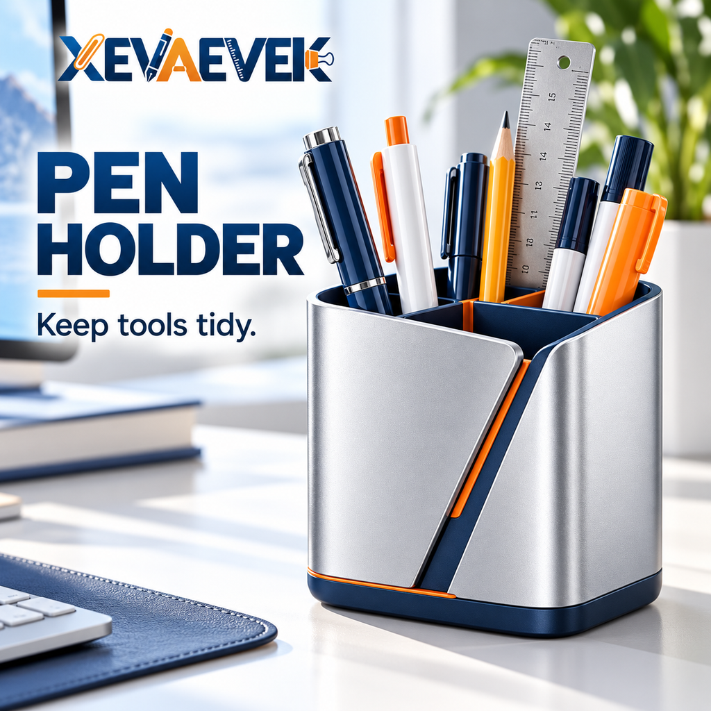 XEVAEVEK Multi-Compartment Pen Holder – Desktop Pencil Cup, Office Desk Organizer, Marker & Pen Storage Caddy for Pens, Pencils, Highlighters and Rulers