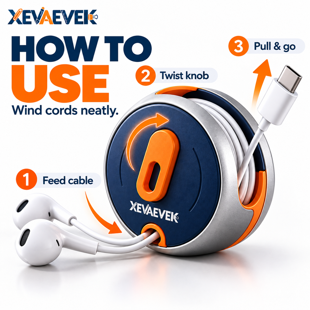 XEVAEVEK Cable Winder – Manual Cord Organizer Reel, Earbud Cable Storage & Charging Cable Organizer for Office Desk, Home Office, Travel and Tech Bags