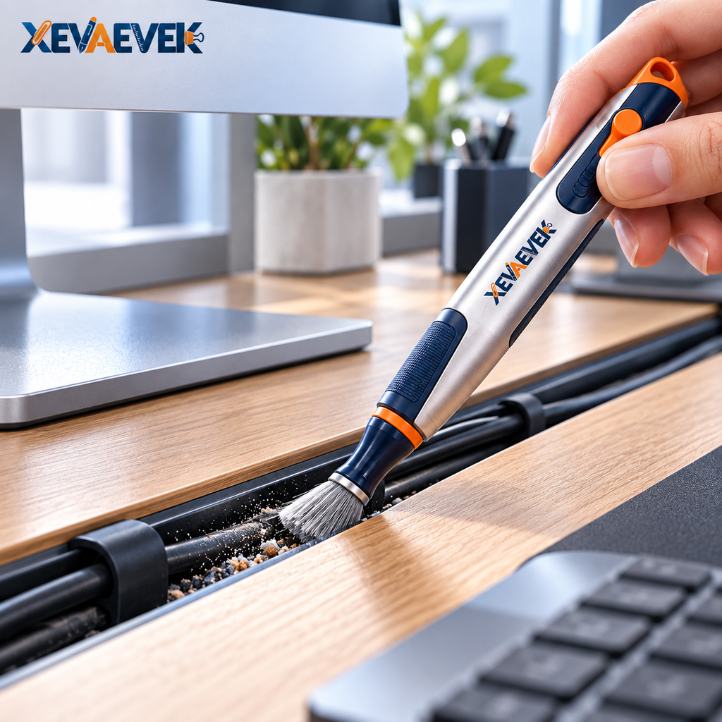 XEVAEVEK Cable Groove Cleaner – Precision Desk Crevice Cleaning Brush, Keyboard Gap Cleaner & Cable Channel Dust Brush for Office Desk, Monitor Stand and Workstation