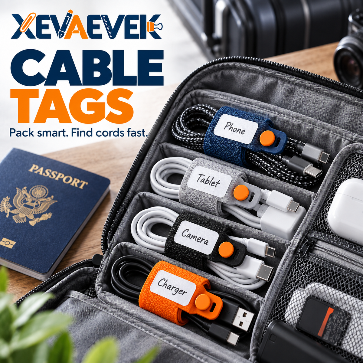 XEVAEVEK Cable Tags – Reusable Write-On Cord Labels, Adjustable Cable Ties & Cable Identifier Straps for Chargers, Office Desk, Home Office and Travel