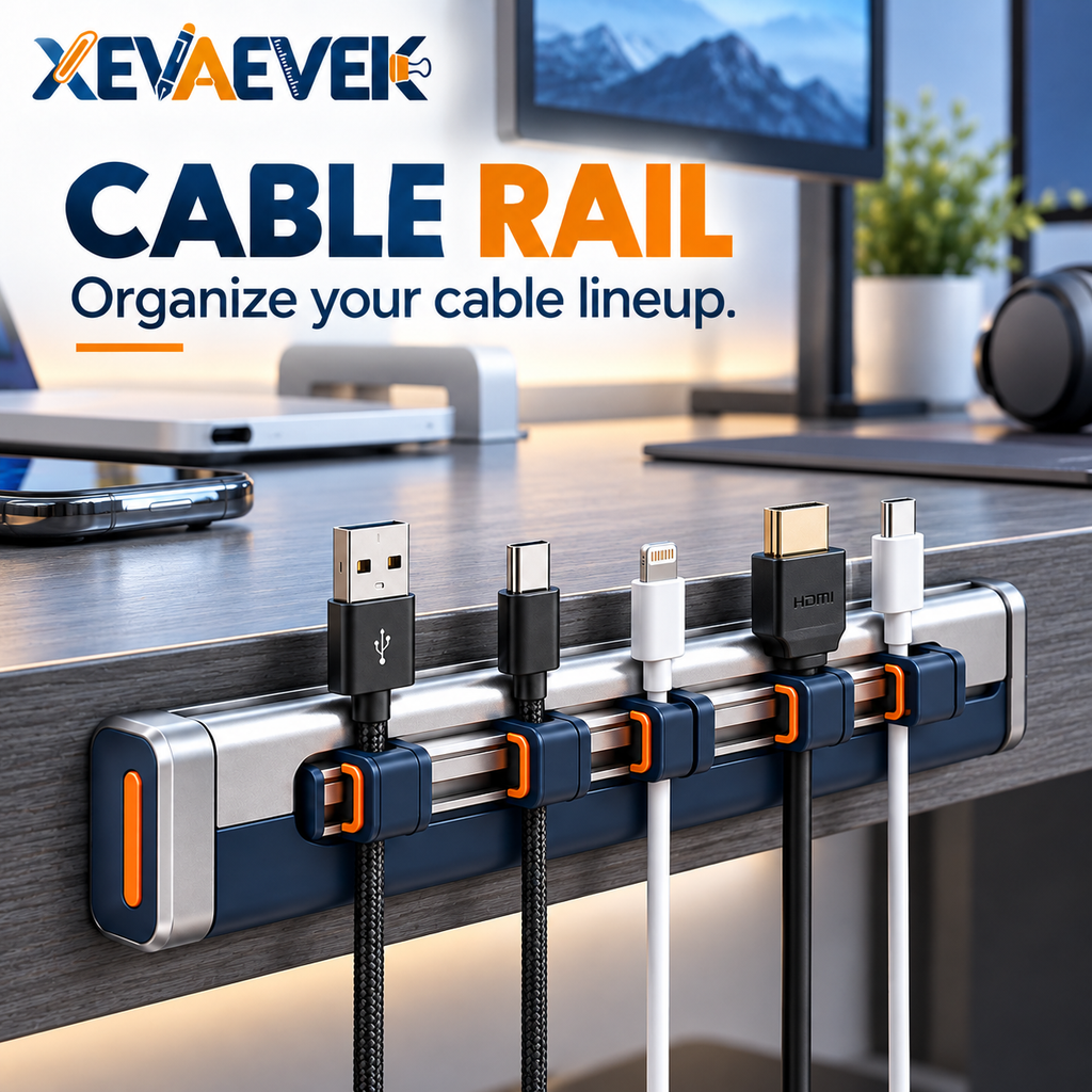 XEVAEVEK Cable Rail – Desk Cable Organizer, Adjustable Cord Holder & Charging Cable Management Rail for Office Desk, Home Office and Workstation