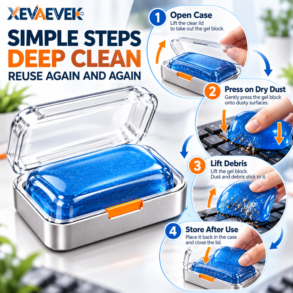 XEVAEVEK Reusable Dust Gel Block – Keyboard Cleaning Gel, Tacky Dust Pickup Putty & Desk Detail Cleaner for Keyboard Gaps, Office Desk, Home Office and Workstation