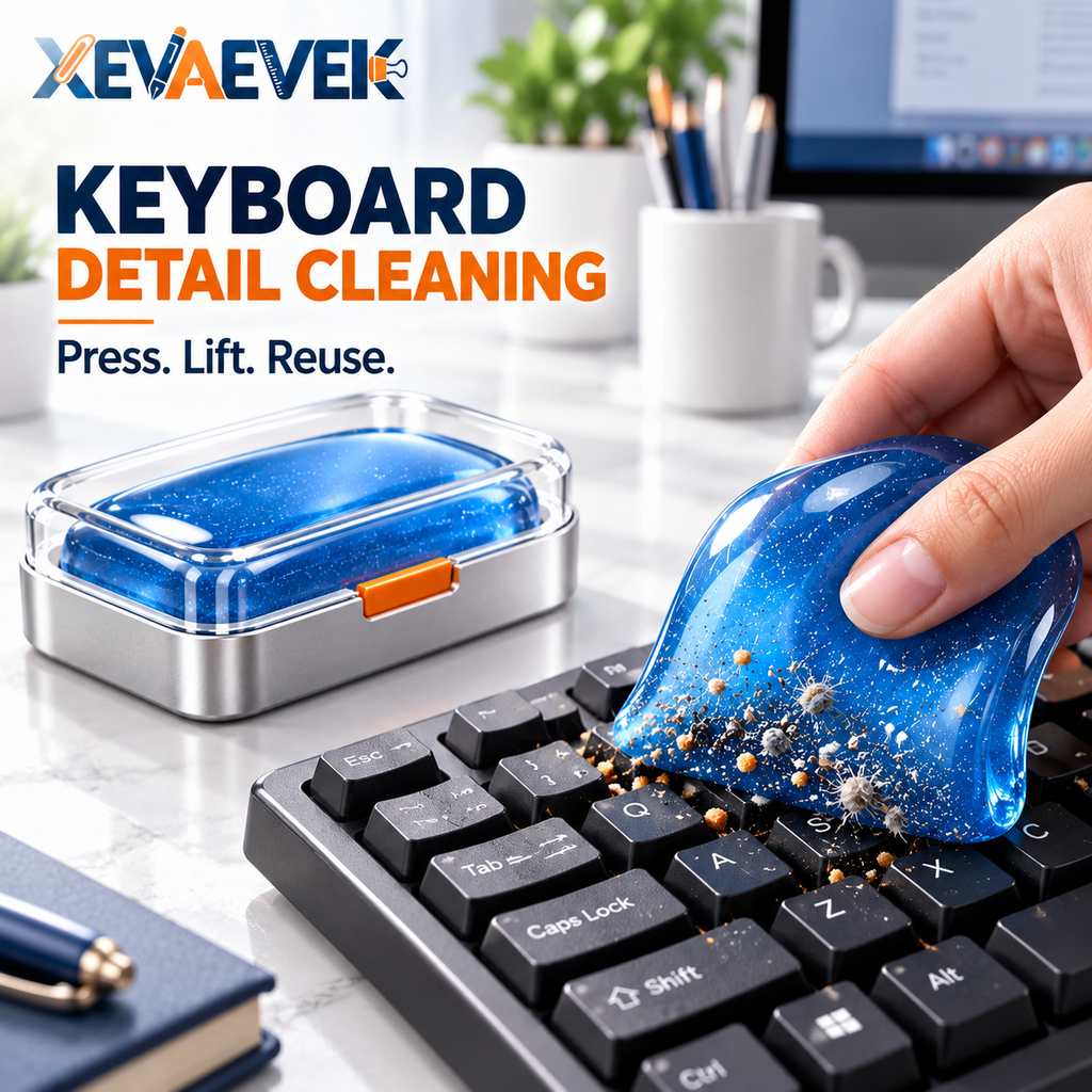 XEVAEVEK Reusable Dust Gel Block – Keyboard Cleaning Gel, Tacky Dust Pickup Putty & Desk Detail Cleaner for Keyboard Gaps, Office Desk, Home Office and Workstation