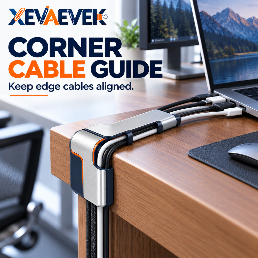 XEVAEVEK Corner Cable Guide – Desk Edge Cord Organizer, Cable Routing Guide, Wire Management Channel for Office Desk, Home Office & Workstation