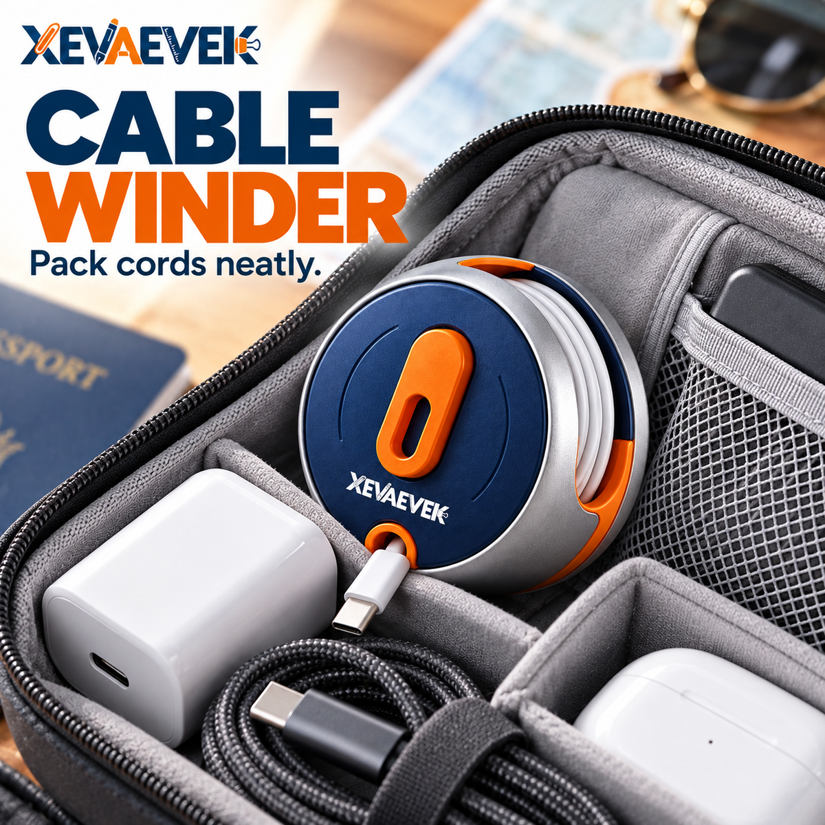 XEVAEVEK Cable Winder – Manual Cord Organizer Reel, Earbud Cable Storage & Charging Cable Organizer for Office Desk, Home Office, Travel and Tech Bags