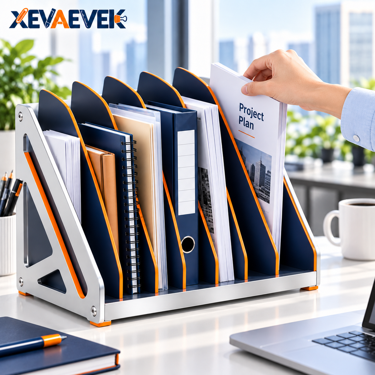 XEVAEVEK A4 File Divider – Vertical Desktop File Organizer, Multi-Slot Document Sorter & Folder Holder for Papers, Notebooks, Planners, Reports and Office Files