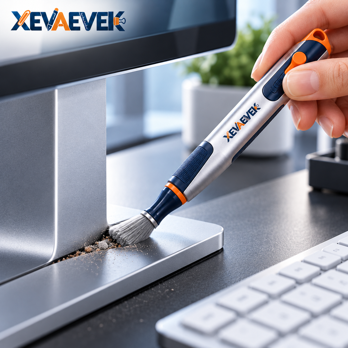 XEVAEVEK Cable Groove Cleaner – Precision Desk Crevice Cleaning Brush, Keyboard Gap Cleaner & Cable Channel Dust Brush for Office Desk, Monitor Stand and Workstation