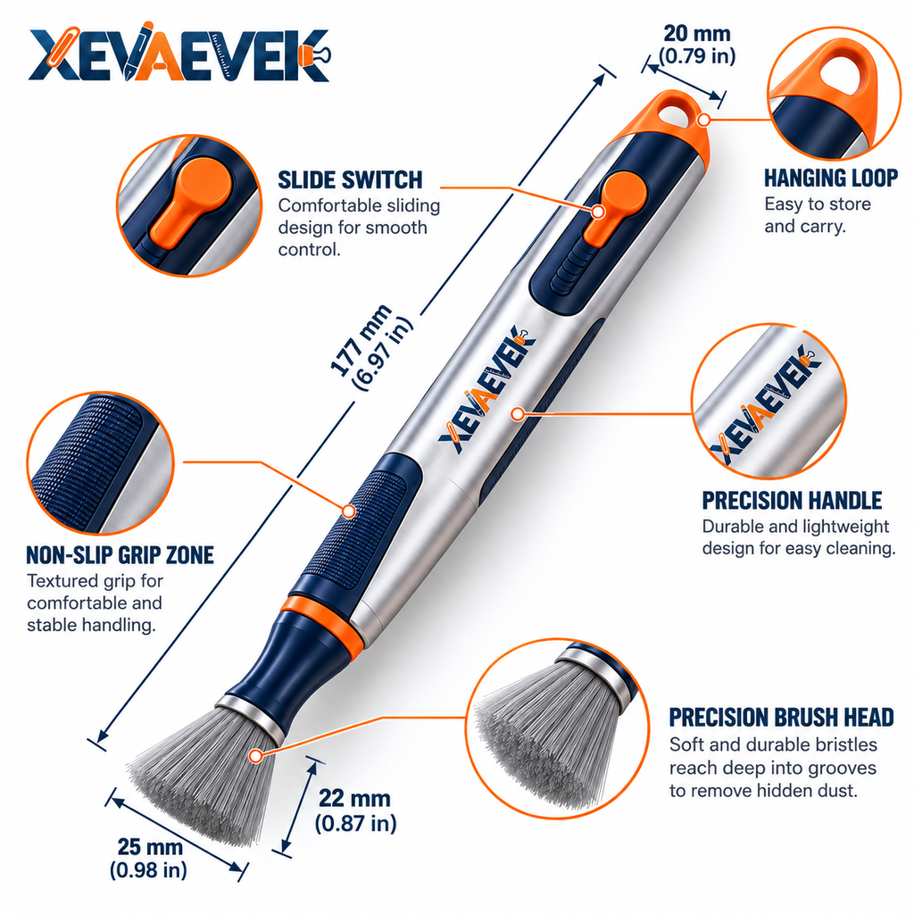 XEVAEVEK Cable Groove Cleaner – Precision Desk Crevice Cleaning Brush, Keyboard Gap Cleaner & Cable Channel Dust Brush for Office Desk, Monitor Stand and Workstation
