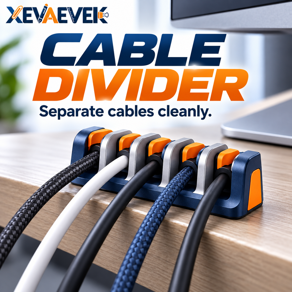 XEVAEVEK Cable Divider – Multi-Slot Desk Cable Organizer, Cord Separator & Wire Management Holder for Office Desk, USB-C, Charging and Computer Cables