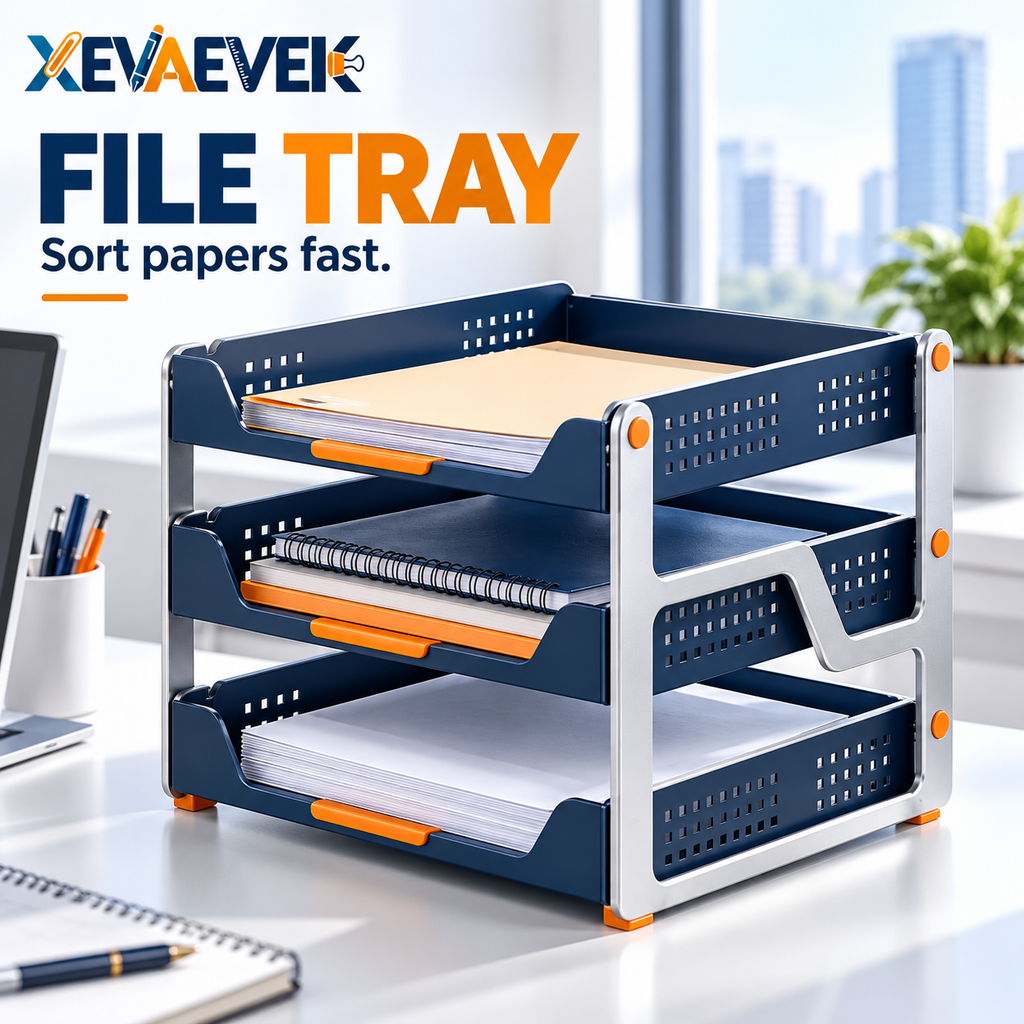 XEVAEVEK 3-Tier Desktop File Tray – Multi-Level Paper Organizer, Office Desk Document Holder & Letter Tray for Folders, Printouts, Notebooks, Mail and Home Office
