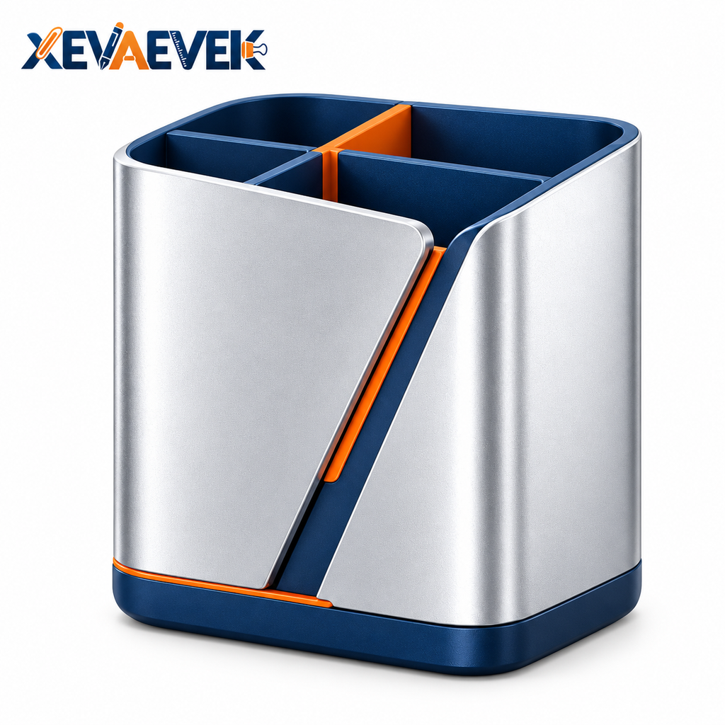 XEVAEVEK Multi-Compartment Pen Holder – Desktop Pencil Cup, Office Desk Organizer, Marker & Pen Storage Caddy for Pens, Pencils, Highlighters and Rulers