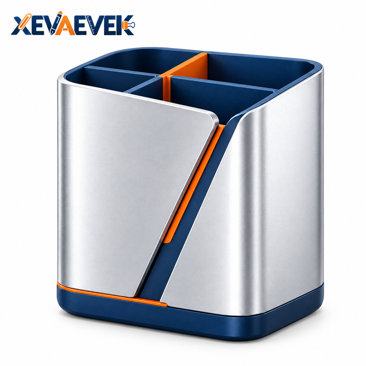 XEVAEVEK Multi-Compartment Pen Holder – Desktop Pencil Cup, Office Desk Organizer, Marker & Pen Storage Caddy for Pens, Pencils, Highlighters and Rulers