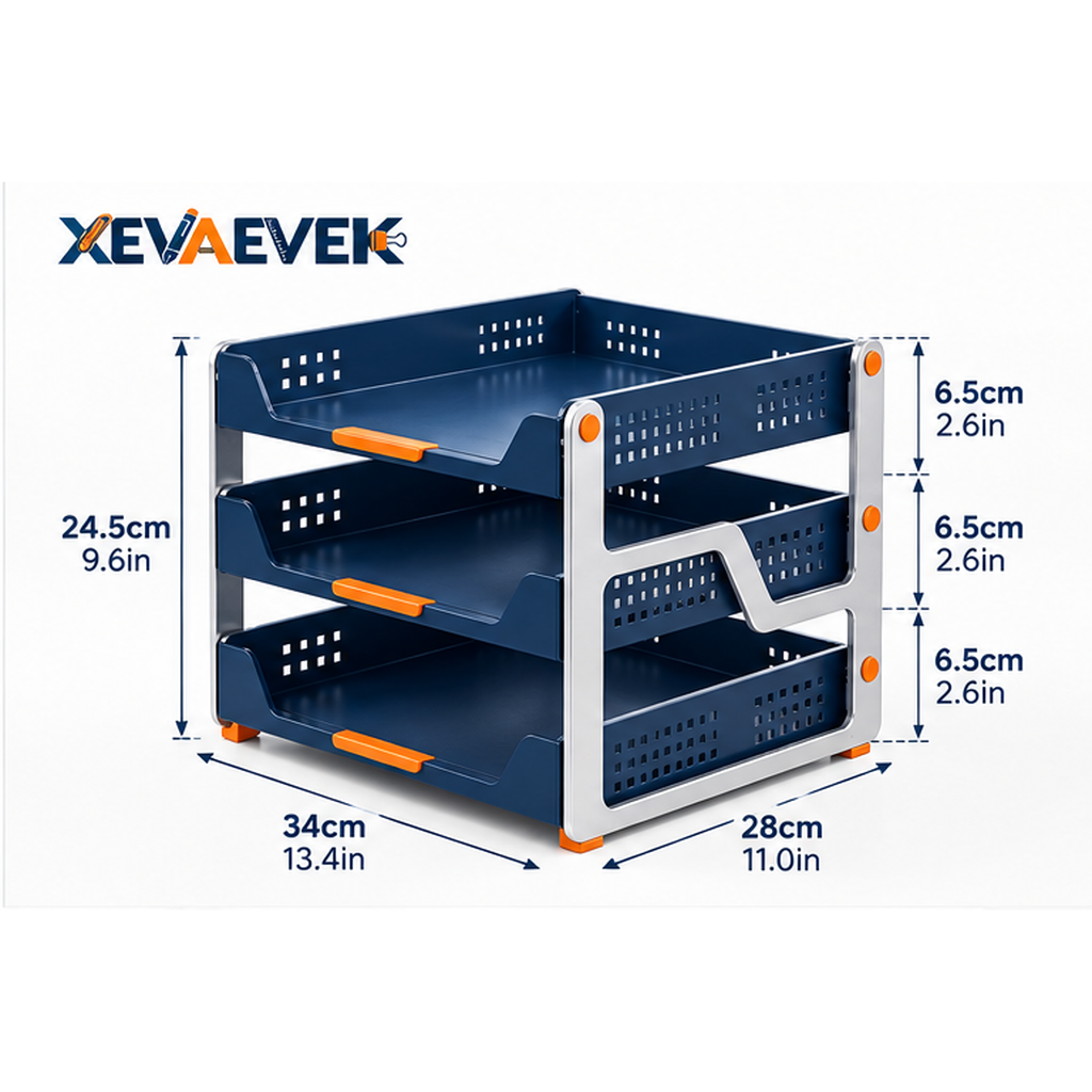 XEVAEVEK 3-Tier Desktop File Tray – Multi-Level Paper Organizer, Office Desk Document Holder & Letter Tray for Folders, Printouts, Notebooks, Mail and Home Office