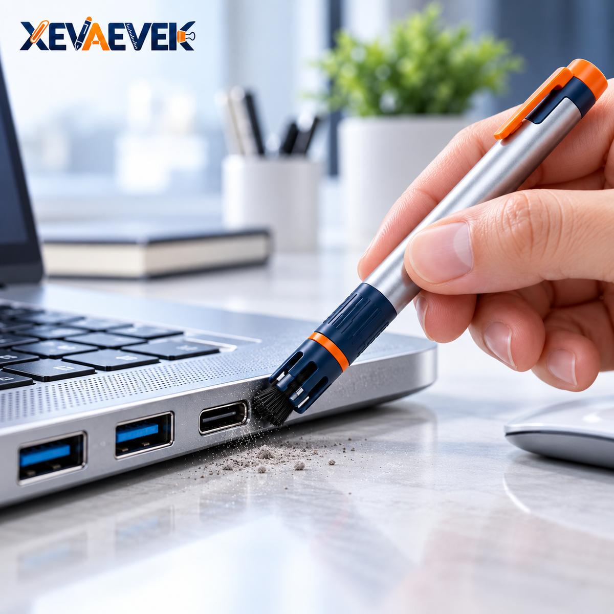 XEVAEVEK USB Port Surround Brush – Precision USB-C Port Exterior Cleaning Brush, Laptop Connector Edge Dust Brush & Electronics Detail Cleaner for Dock, Hub and Office Desk