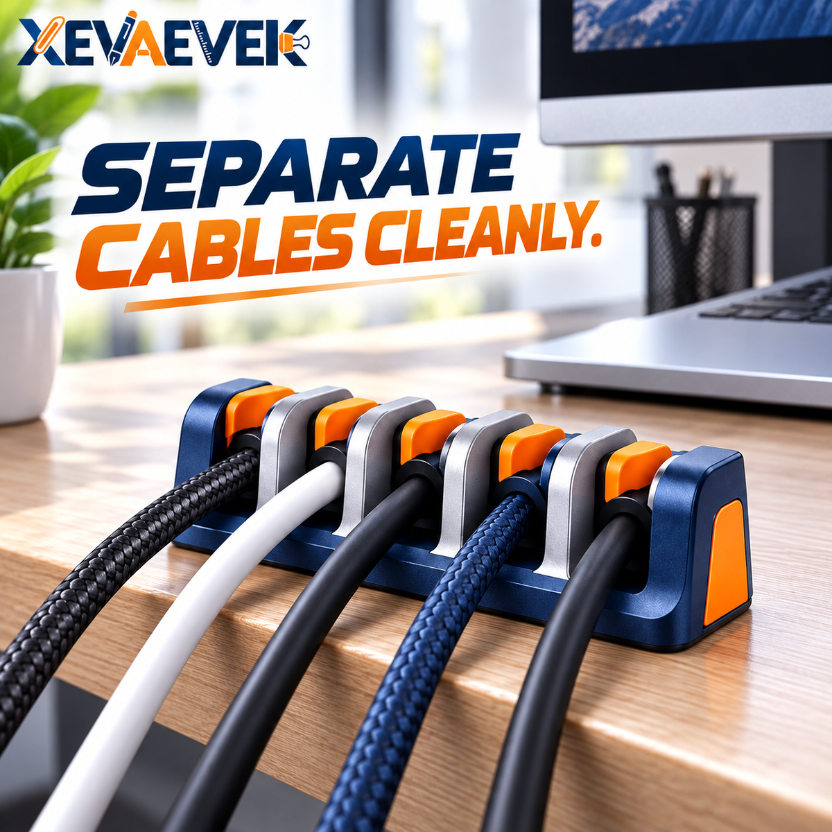 XEVAEVEK Cable Divider – Multi-Slot Desk Cable Organizer, Cord Separator & Wire Management Holder for Office Desk, USB-C, Charging and Computer Cables
