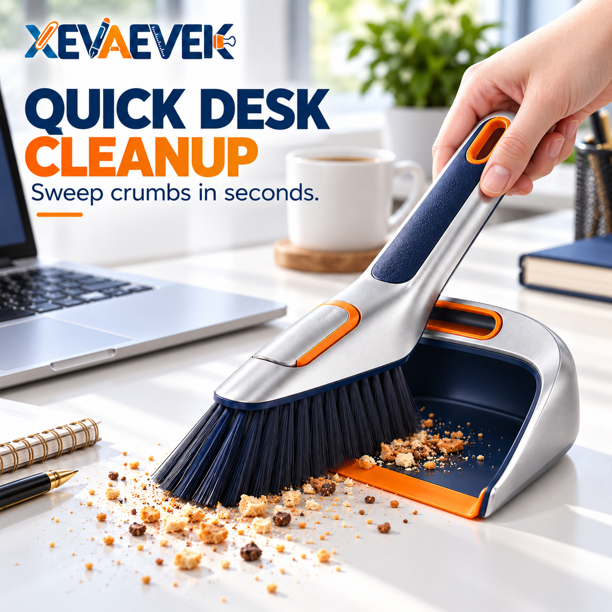 XEVAEVEK Desk Dustpan Set – Mini Desktop Brush and Dustpan, Small Crumb Sweeper Set for Office Desk, Keyboard Area, Study Table, Craft Surface and Home Office