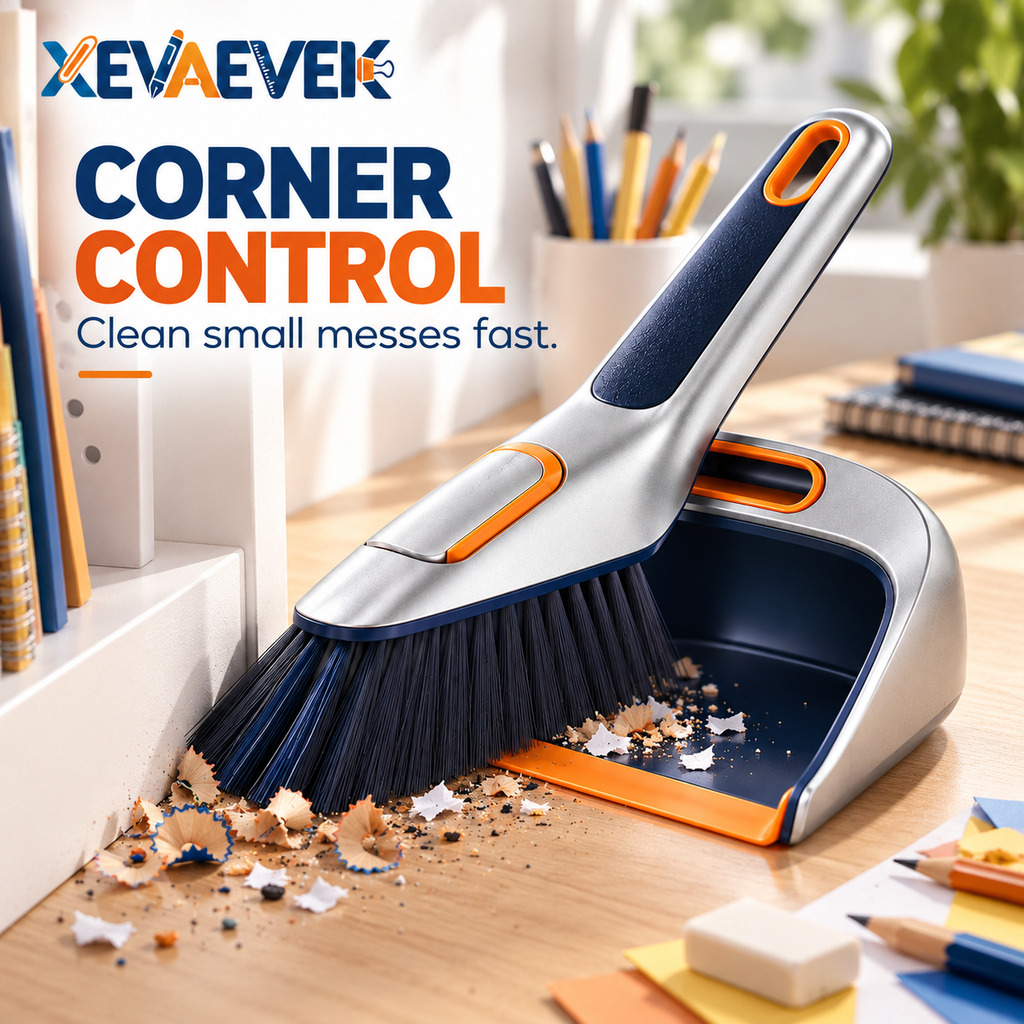 XEVAEVEK Desk Dustpan Set – Mini Desktop Brush and Dustpan, Small Crumb Sweeper Set for Office Desk, Keyboard Area, Study Table, Craft Surface and Home Office