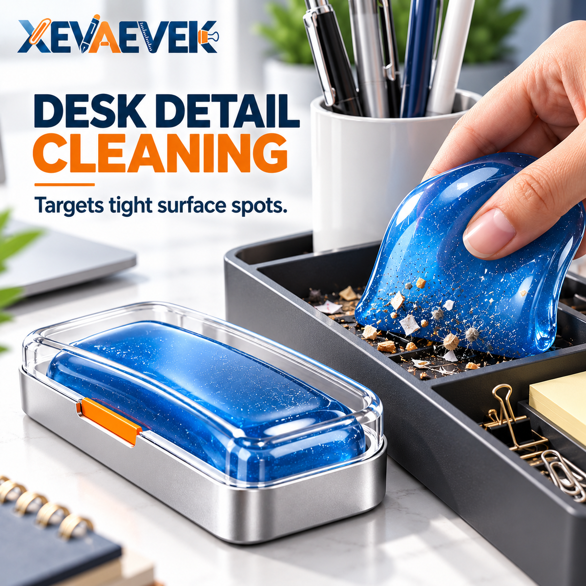XEVAEVEK Reusable Dust Gel Block – Keyboard Cleaning Gel, Tacky Dust Pickup Putty & Desk Detail Cleaner for Keyboard Gaps, Office Desk, Home Office and Workstation