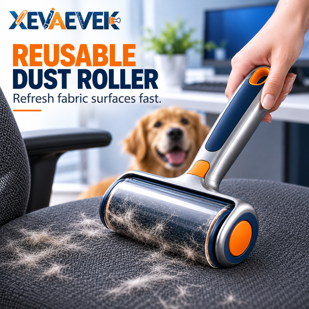XEVAEVEK Reusable Dust Roller – Desktop Lint Roller, Manual Hair & Dust Remover for Desk Mat, Mouse Pad, Office Chair, Fabric Surfaces and Home Office Cleaning