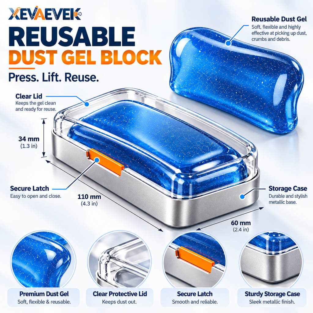 XEVAEVEK Reusable Dust Gel Block – Keyboard Cleaning Gel, Tacky Dust Pickup Putty & Desk Detail Cleaner for Keyboard Gaps, Office Desk, Home Office and Workstation